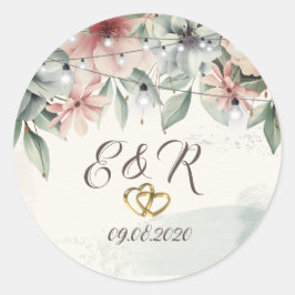 String Lights, Brush Stroke, Blumenherzen Hochzeit Runder Aufkleber
