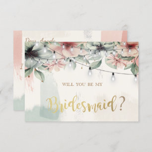 String Lights, Brush Stroke, Floral Bridesmaid Car Einladung