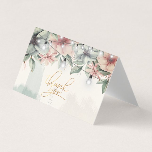 String Lights, Brush Stroke, floral Dankeschön Kar Visitenkarten (Vorderseite)