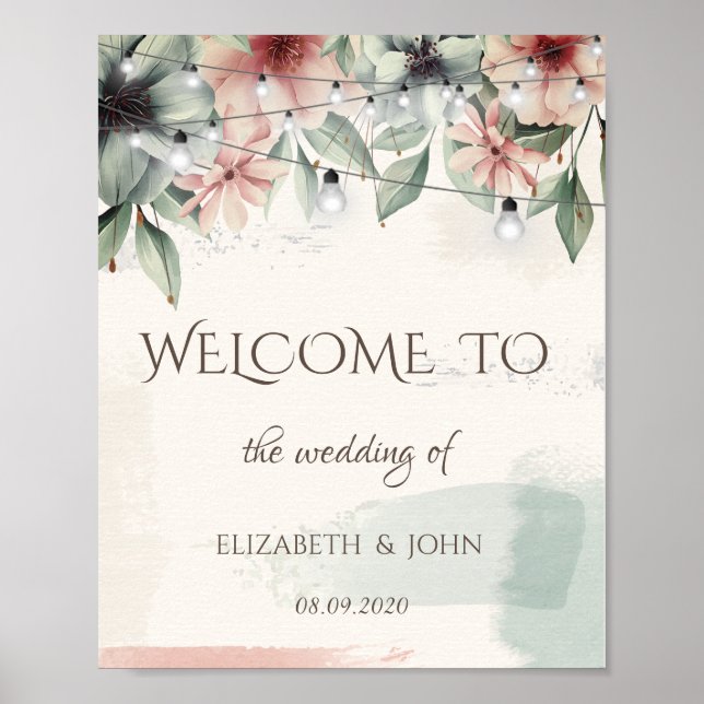 String Lights, Brush Stroke, floral Save the Date Poster (Vorne)