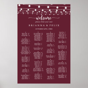 String Lights Burgundy Alphabetical Seekarte Poster