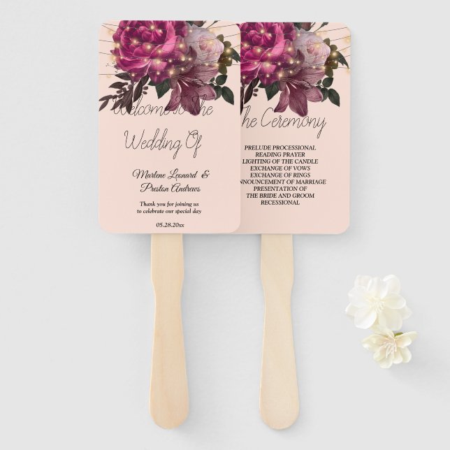 String Lights Burgundy Blume Hochzeitshandlüfter Fächer (Vorne und Hinten)