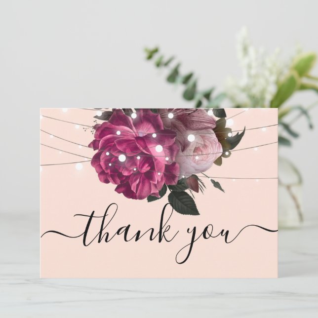 String Lights Burgundy Blume vielen Dank Einladung (Stehend Vorderseite)