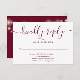 String Lights Burgundy Script Auswahl RSVP Karte