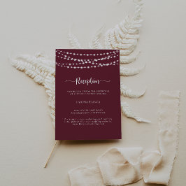 String Lights Burgundy Wedding Reception Begleitkarte