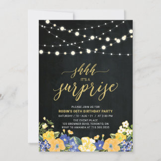 String Lights & Chalkboard Überraschung Geburtstag Einladung