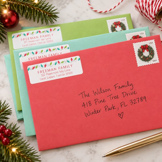 String Lights Christmas Return Address Label (Festive Holiday Envelope Label)