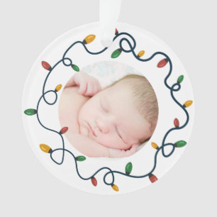 String Lights Custom Baby's First Christmas Foto Ornament