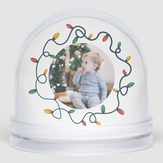 String Lights Custom Photo Baby 1st Christmas Schneekugeln (Vorderseite)