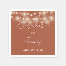 String Lights Elegante Script Terracotta Wedding Serviette