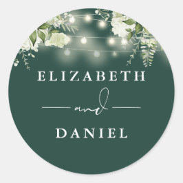 String Lights Floral Emerald Gastgeschenk Hochzeit Runder Aufkleber