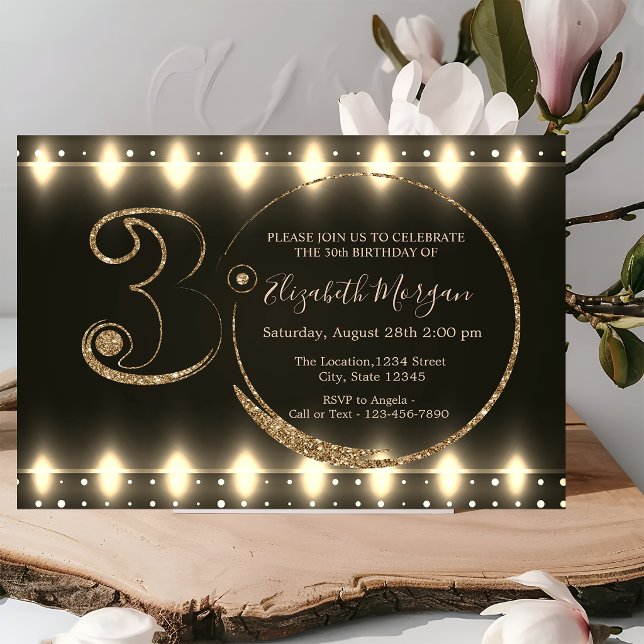 String Lights Gold Glitzer 30. Geburtstag Einladung (Von Creator hochgeladen)