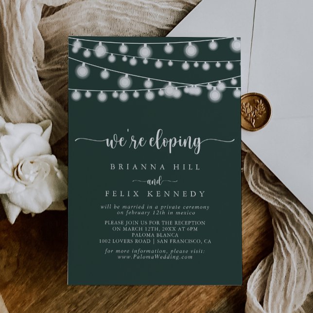 String Lights Green Elopement Empfang Einladung (Von Creator hochgeladen)