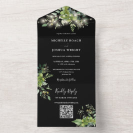 String Lights Greenery Floral QR Code Wedding All In One Einladung