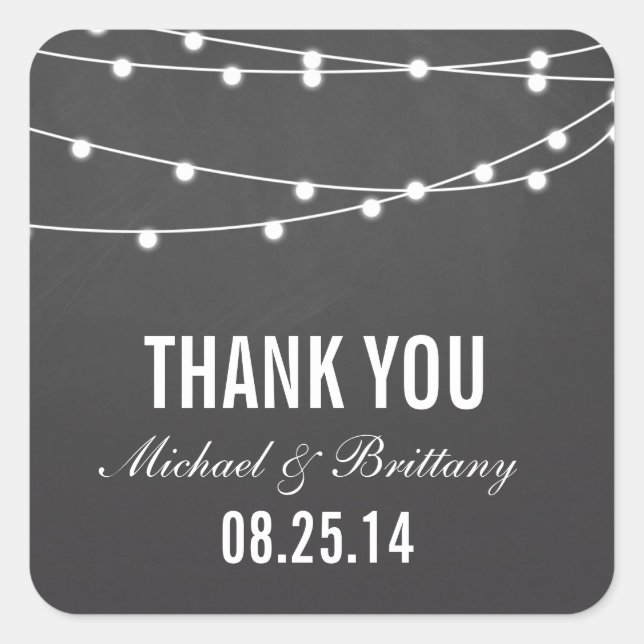 String Lights | Hochzeitskleber Quadratischer Aufkleber (Vorderseite)