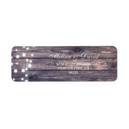 String Lights Holzes Hintergrundadresse Label