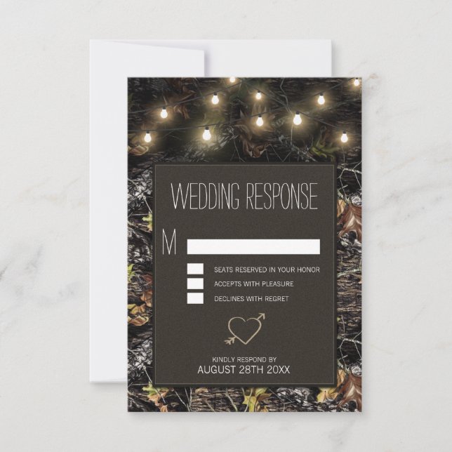 String Lights + Jäger Camouflage Hochzeitungs-RSVP RSVP Karte (Vorderseite)