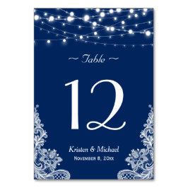 String Lights Lace Navy Blue Wedding Tischnummer