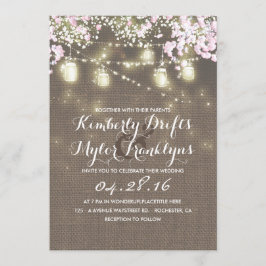 String Lights Mason Jars Rustic Burlap Wedding Einladung