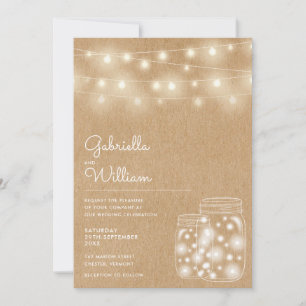 String Lights Mason Jars Rustic Kraft Wedding Einladung