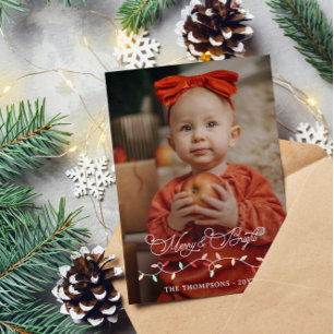 String Lights Merry Bright Christmas Big Foto Feiertagskarte