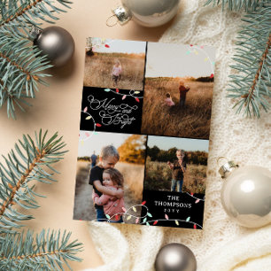 String Lights Merry Bright Weihnachtsfoto Collage Feiertagskarte