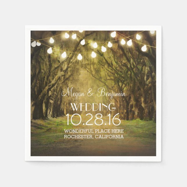 String Lights Moss Trees Paths Wedding Serviette (Vorderseite)
