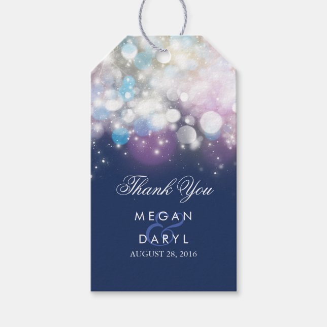 String Lights Navy Hochzeit Geschenkanhänger (Vorderseite)