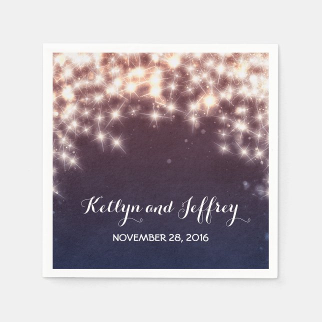 String Lights Navy Hochzeit Serviette (Vorderseite)