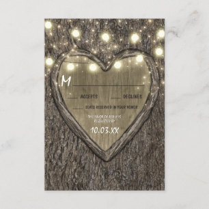 String Lights + Oak Tree Bark Wedding RSVP Cards Karte