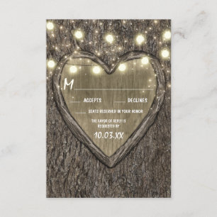 String Lights + Oak Tree Bark Wedding RSVP Cards Karte