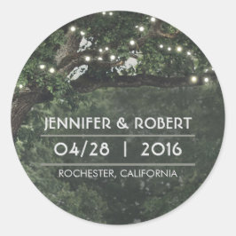 String Lights Oak Tree Branches Rustikale Hochzeit Runder Aufkleber