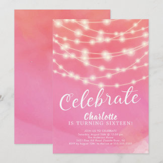 String Lights Pink Sweet 16. Geburtstag Einladung