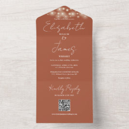 String Lights QR Code Terracotta Wedding All In One Einladung