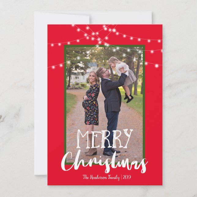 String Lights Rot und Grün Foto Frohe Weihnachten (Vorderseite)
