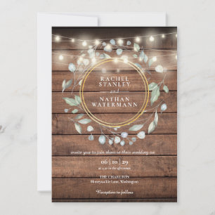 String Lights Rustic Barn Wood Greenerity Wedding Einladung