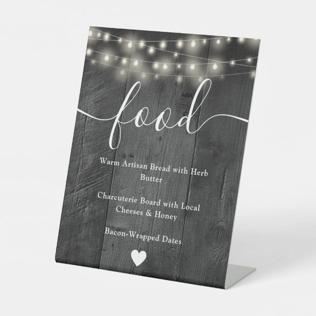 String Lights Rustic Black Barn Wood Food Menü Sockelschild (Vorderseite)