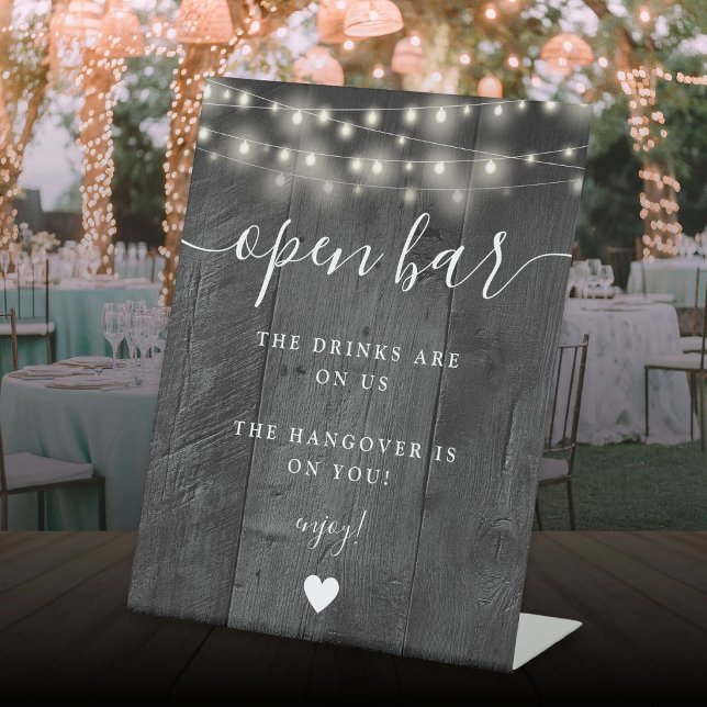 String Lights Rustic Black Barn Wood Open Bar Sockelschild (String Lights Rustic Black Barn Wood Open Bar Pedestal Sign)