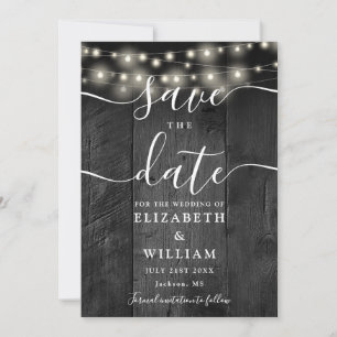 String Lights Rustic Black Wood Barn Boho Hochzeit Save The Date