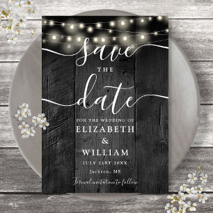 String Lights Rustic Black Wood Barn Boho Hochzeit Save The Date