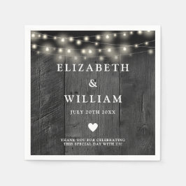 String Lights Rustic Black Wood Boho Barn Wedding Serviette