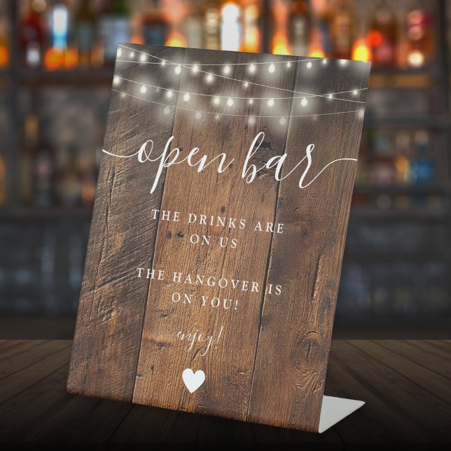 String Lights Rustic Boho Barn Wood Open Bar Sockelschild (String Lights Rustic Boho Barn Wood Open Bar Pedestal Sign)