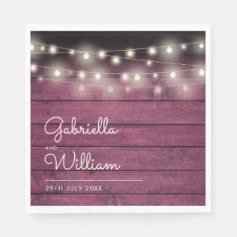 String Lights Rustic Burgundy Red Wood Script Serviette