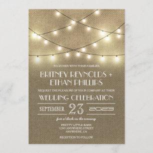 String Lights + Rustic Burlap Wedding Einladungen