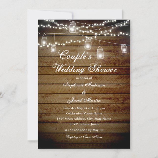 String Lights Rustic Couples Polterabend Card Einladung (Vorderseite)