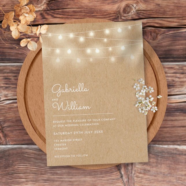 String Lights Rustic Kraft Wedding Einladung (Von Creator hochgeladen)