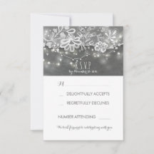String Lights Rustic Lace Chalk Wedding RSVP Card