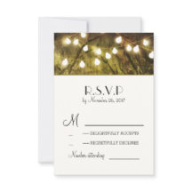 String Lights Rustic Trees Wedding RSVP Karten