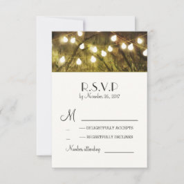 String Lights Rustic Trees Wedding RSVP Karten