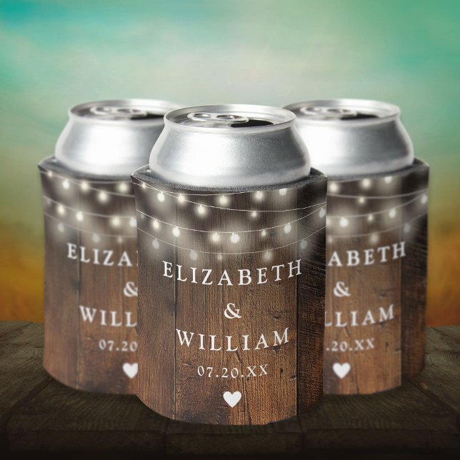 String Lights Rustic Wood Boho Barn Wedding Dosenkühler (String Lights Rustic Wood Boho Barn Wedding Can Cooler)